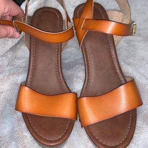 Chunky brown wooden strappy heels